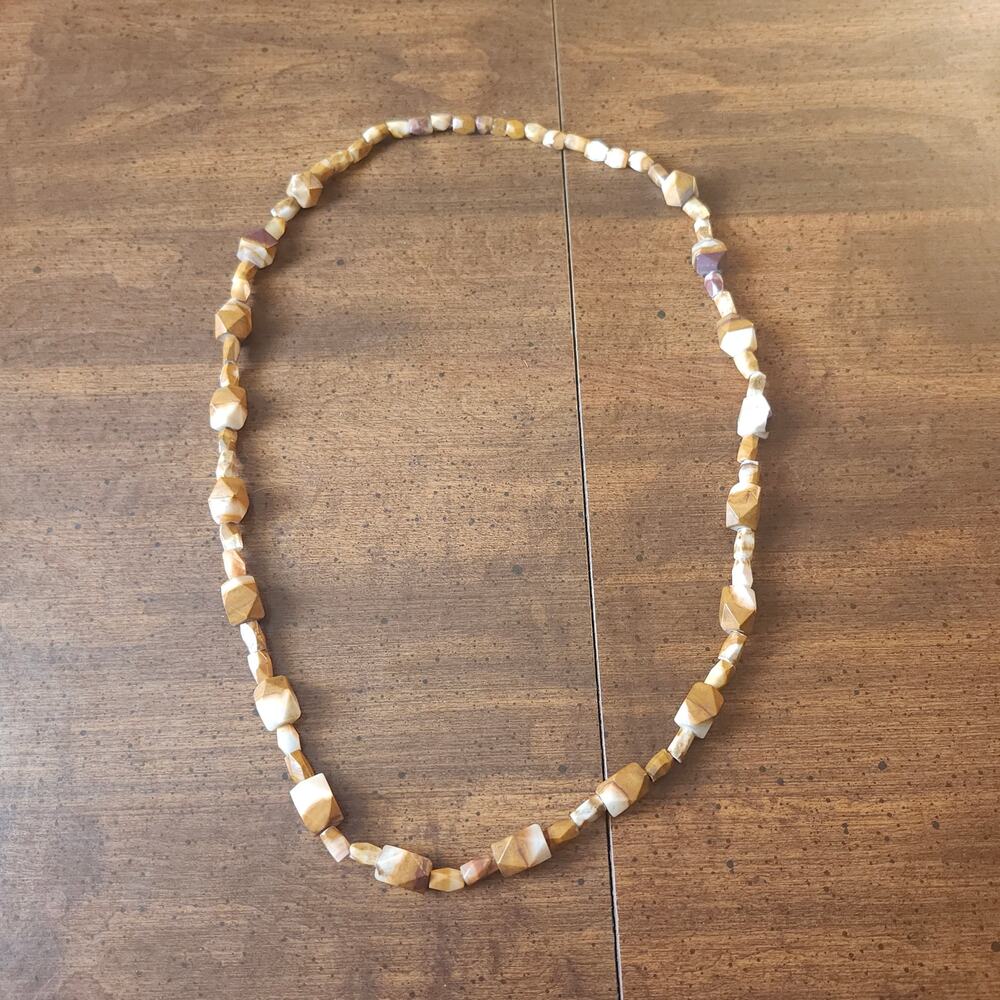 Mookaite Jasper Necklace Faceted Beads Tan Cream Brown Stone Chunky Boho Jewelry